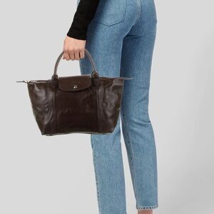 Longchamp Dark Brown LePliage Cuir Leather Tote